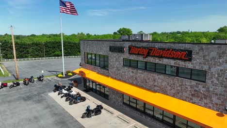 Motorcycle-dealership-in-USA-with-American-flag