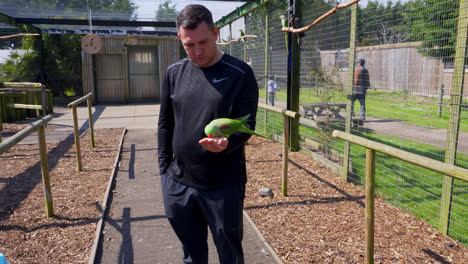 Young-man-feeding-the-parrots-at-a-wildlife-park