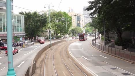 Top-front-view-of-riding-the-tram-through-Hong-Kong