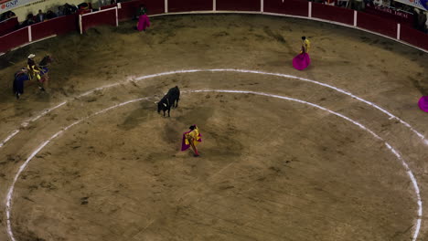 Aerial-view-of-a-bullfighting-event,-at-Feria-San-Marcos-in-Aguascalientes,-Mexico
