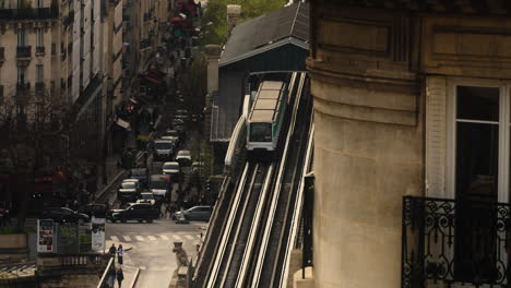 Train-in-Paris,-Above-Ground,-Wide-Angle-Establishing-Shot,-Slow-Motion