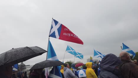 Wide-shot-of-the-Scottish-Republic-flag-at-a-Scottish-Independence-rally