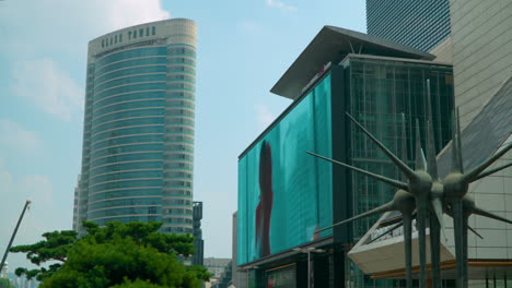 Glass-Tower-And-Digital-Advertisement-Billboard-Near-COEX-In-Gangnam,-Seoul,-South-Korea