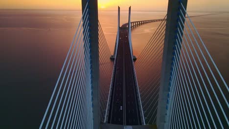 The-longest-bridge-in-Portugal,-Vasco-da-Gama-at-morning-light