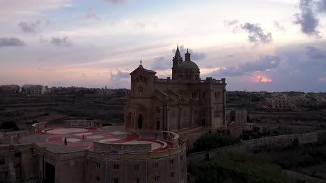 Aerial-view-of-landscape-of-a-church-in-Gozo,-Malta