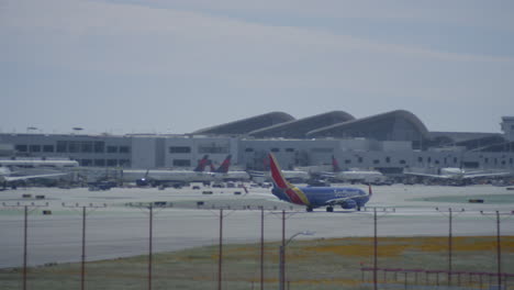 Southwest-commercial-jet-is-preparing-to-take-off-in-Los-Angeles-Airport