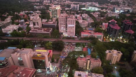 Aerial-Shot-Of-Bangalore-City-Filled-With-Traffic-And-City-Lights