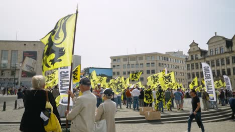 Protest-demonstration-of-Flemish-far-right-political-party-Vlaams-Belang-in-the-city-center-of-Brussels,-Belgium