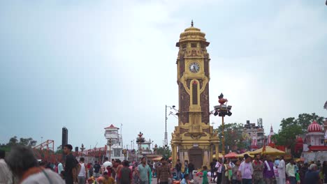 Clock-tower-at-hindu-pilgrimage-city-of-Har-ki-pauri-in-Haridwar-Uttrakhand