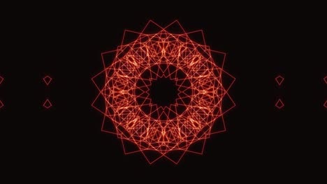 Caleidoscopio-Rojo,-Patrón-Circular-Fractal,-Geometría-Sagrada,-Bucle-Vj-Sin-Fisuras
