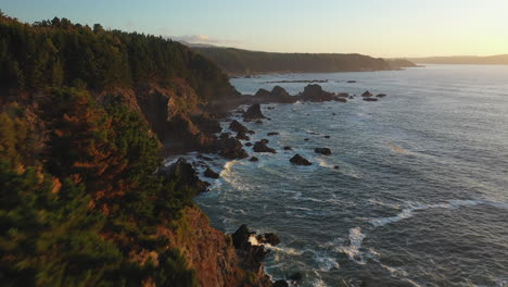 Epic-Front-Dolly-Pacific-Ocean-Coastline-Chile-Forest-Cliff-Sunset-Summer-Waves-Pines