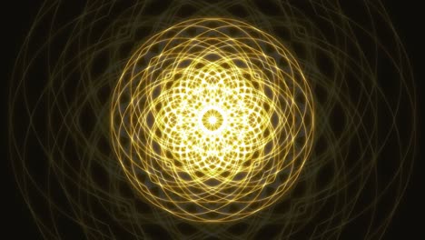Yellow-Sacred-Geometry-Sphere,-Morphing-Shapes,-Seamless-VJ-Loop,-Black-Background