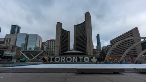 People-Walking-And-Ice-Skating-Timelapse-At-Toronto,-Nathan-Phillips-Square