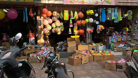 Wide-shot-of-traditional-toys-of-where-people-are-shopping-on-festive-days