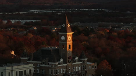 Christmas-Wreath-On-Clock-Tower-Of-Historic-Washington-County-Courthouse-At-Sunrise-In-Autumn