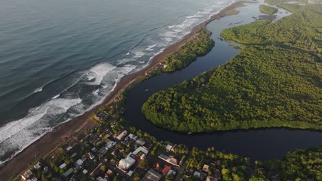 Aerial-view-of-mangroves-in-el-paredon-surfing-village-in-Guatemala