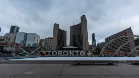 People-And-Ice-Skaters-At-Toronto-City-Hall,-Time-Lapse