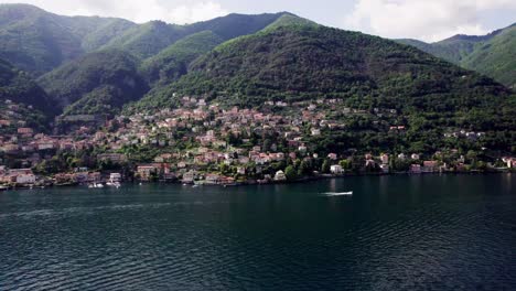 Establishing-aerial-toward-Molstrasio-hillside-village-Lake-Como,-Italy