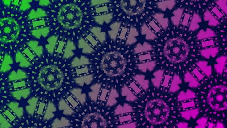 Kaleidoscope-motion-graphic-2D-animation-pattern-geometric-mirror-visual-effect-optical-illusion-reflection-linear-vector-shape-background-4K-green-pink