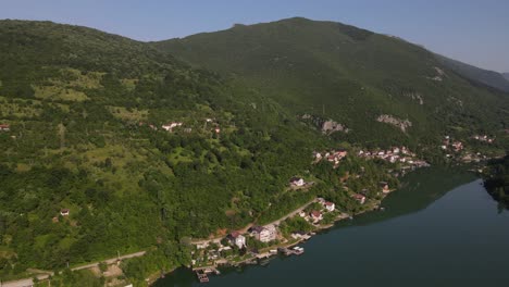 Aerial-mountain-and-river-view-of-a-city-in-jablanica-Bosnia-and-Herzegovina-drone-view