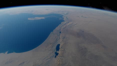 The-land-of-Palestine-or-Israel-from-high-orbit,-or-above-the-Earth-slowly-moving