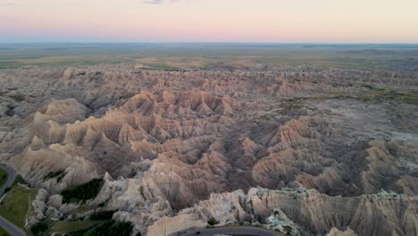 A-high-flying,-4K-drone-shot-of-the-sharply-eroded-buttes-of-the-Badlands-National-Park,-near-Rapid-City-in-Southwestern-South-Dakota,-U