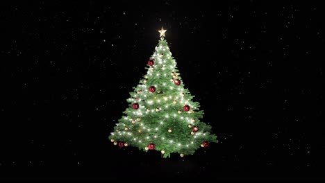 árbol-De-Navidad-Y-Copos-De-Nieve-Caen-Bucle-Sobre-Fondo-Negro