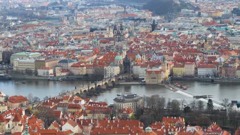 Prague-Old-town,-Charles-bridge-and-Vltava-river-view-from-the-Petřín-Lookout-Tower