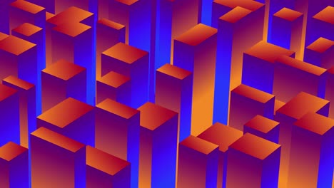 3D-animation-cubes-motion-graphics-movement-wiggle-shapes-retro-gradient-colour-visual-effect-background-up-down-4K-maroon-orange-blue