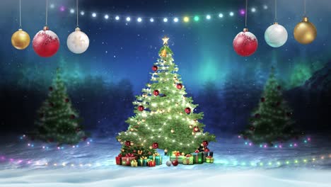 Weihnachtsbäume-Im-Verschneiten-Hintergrund-Endlosschleife