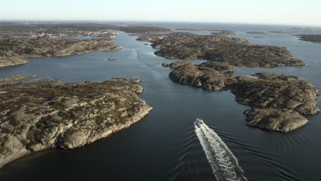 Aerial-view-of-archipelago-of-Sweden-with-boat-in-summer