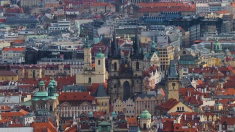 Church-of-Our-Lady-before-Týn-and-Powder-Tower-in-Prague,-Czech-Republic
