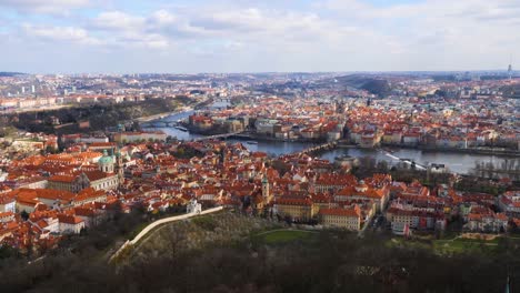 Aerial-view-of-Lesser-town-and-Old-town-and-Vltava-river,-Prague,-Czech-Republic