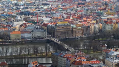 National-Theatre-and-Legion-bridge-over-Vltava-river-in-Prague,-Czech-Republic
