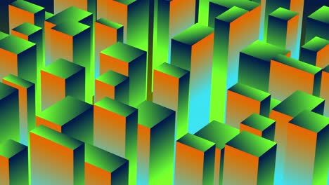 3D-animation-cubes-motion-graphics-movement-wiggle-shapes-retro-gradient-colour-visual-effect-background-up-down-4K-lime-orange