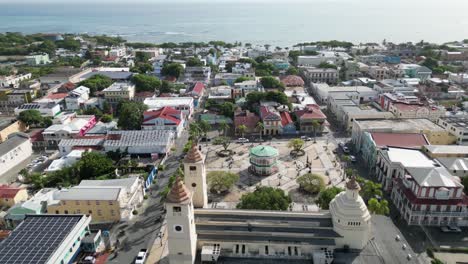 Aerial-view-of-San-Felipe-Apóstol-cathedral-and-the-Independence-Park-in-the-historic-district-of-Puerto-Plata-in-the-Dominican-Republic