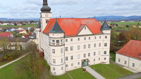 Hartheim-Castle-In-Austria-At-Daytime---Drone-Shot