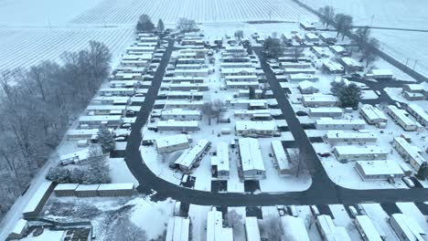 Large-rural-mobile-home-trailer-houses-covered-in-winter-snow