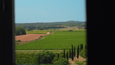 Panning-shot-of-vast-vineyards-surrounding-Chateau-de-Pouzilhac