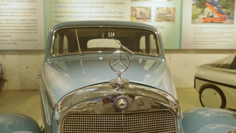 Classic-vintage-car-Mercedes-Benz-1705-on-display-at-the-museum,-Old-Mercedes-Benz