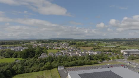 Panoramic-view-of-Claremorris,-County-Mayo,-on-a-sunny-day