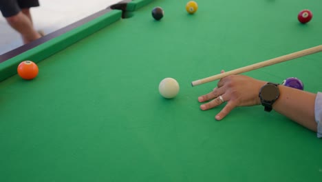 billiard-competition-between-young-men-in-the-hall-insert-shot,-Arc-shot