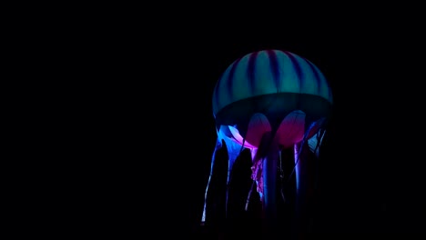 Blue-jellyfish-balloon-illuminated-at-night-during-a-parade
