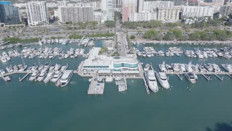 Elevate-your-view:-A-reverse-dolly-shot-rises-above-the-vibrant-marina-on-a-bright-and-sunny-day,-creating-a-breathtaking-aerial-perspective