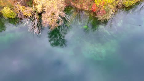 Aerial-Drone-Footage-4k-of-autumn-lake-shoreline