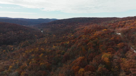 Panoramic-View-Of-Autumn-Forest-In-Arkansas,-USA---Drone-Shot