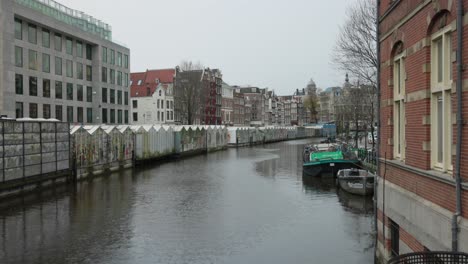 Canal-or-river-with-boats-and-ships-in-Amsterdam