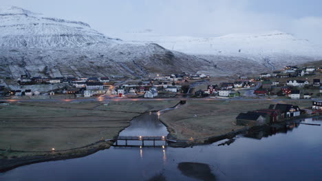Faroe-Islands,-4K-Aerial-wide-orbit-of-Hósvík