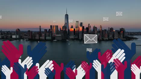 Abstimmungsanimation-über-Die-Skyline-Von-New-York-Bei-Sonnenuntergang