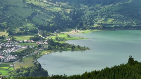 Sete-Cidades-is-civil-parish-on-volcanic-lakeshore,-Ponta-Delgada